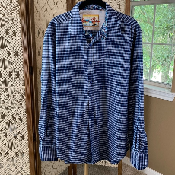 Robert Graham Blue Button-Up tropical flip cuff print Large - Picture 1 of 9